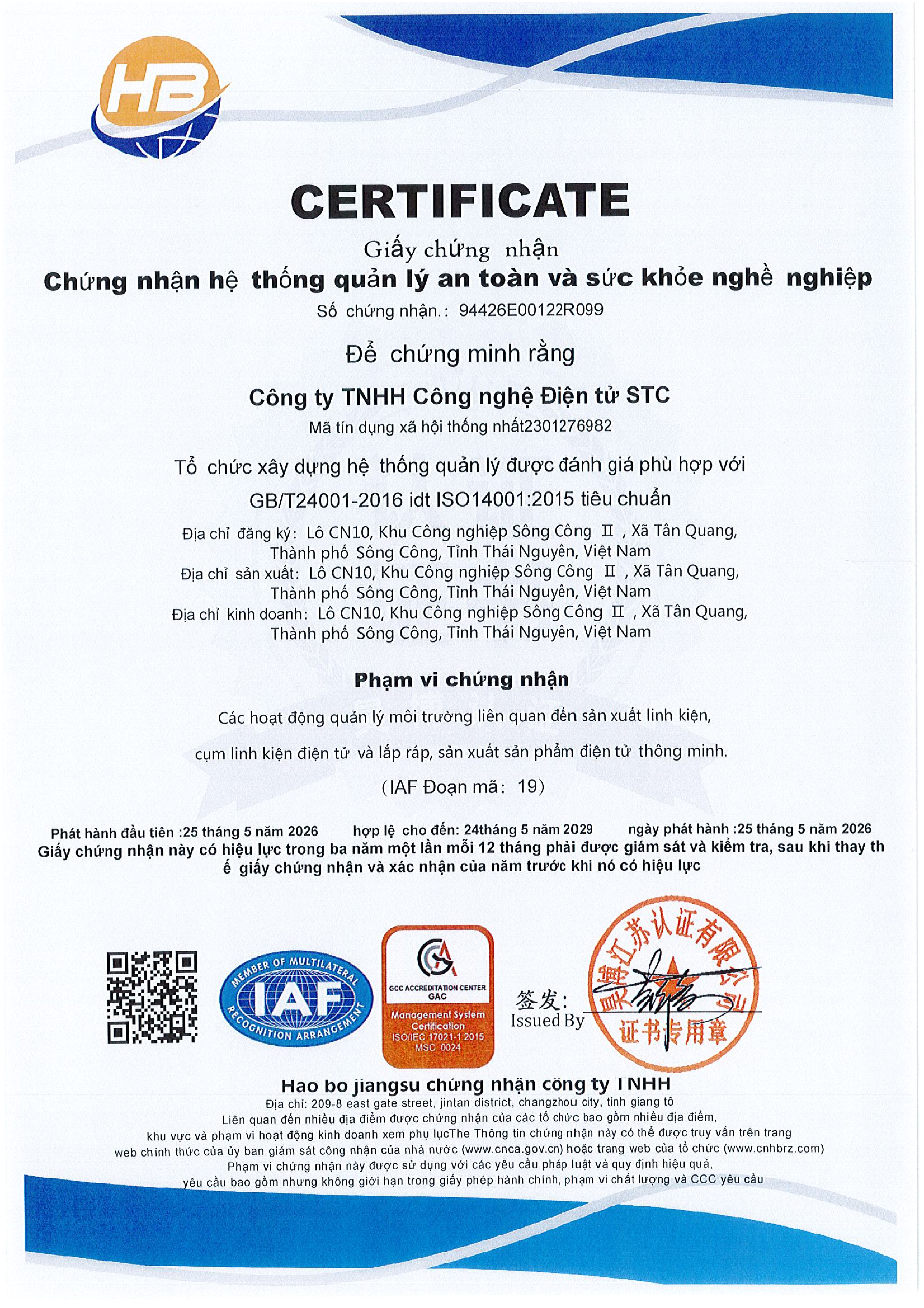 Chứng nhận ISO14001 (Tiếng Việt)